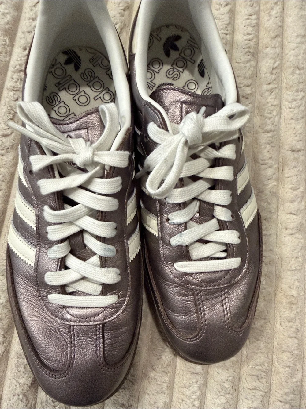 adidas Metallic Mauve Low-Top Sneakers with White Stripes